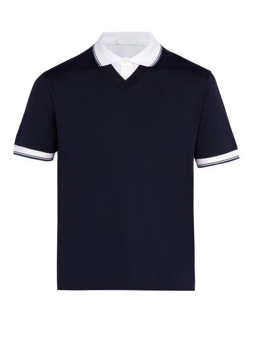 Matchesfashion.com Prada - Double Layered Cotton Polo Shirt - Mens - Navy Multi