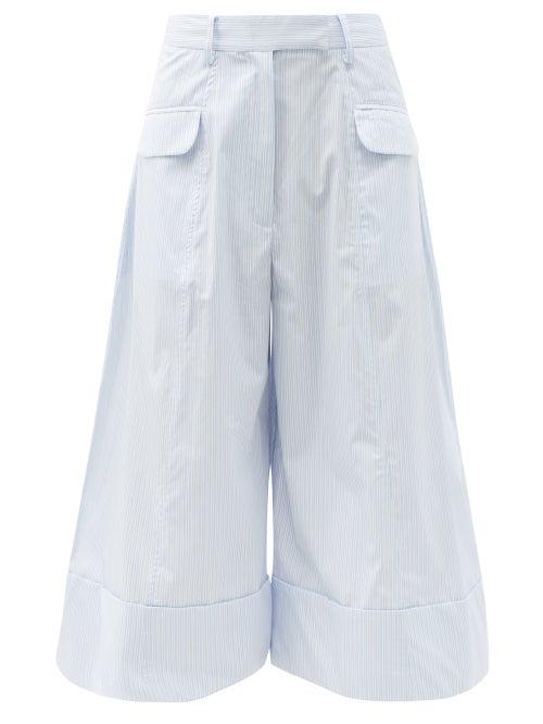 Matchesfashion.com Simone Rocha - Cropped Striped Cotton-poplin Wide-leg Trousers - Womens - Blue