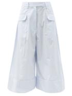 Matchesfashion.com Simone Rocha - Cropped Striped Cotton-poplin Wide-leg Trousers - Womens - Blue