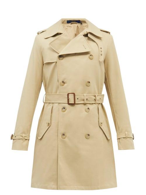 Mens Rtw Polo Ralph Lauren - Leather-trim Cotton-gabardine Trench Coat - Mens - Beige