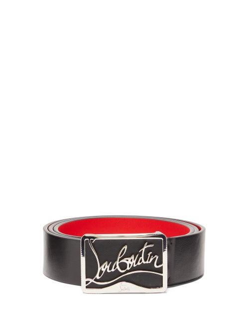 Matchesfashion.com Christian Louboutin - Ricky Logo Plaque Leather Belt - Mens - Black