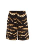 Matchesfashion.com Raey - Bleached Tiger Print Silk Shorts - Womens - Black Print