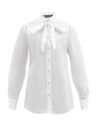 Matchesfashion.com Dolce & Gabbana - Pussy-bow Cotton-poplin Blouse - Womens - White