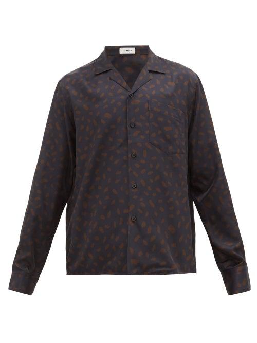 Matchesfashion.com Commas - Paint Splodge-print Silk-blend Shirt - Mens - Black Orange