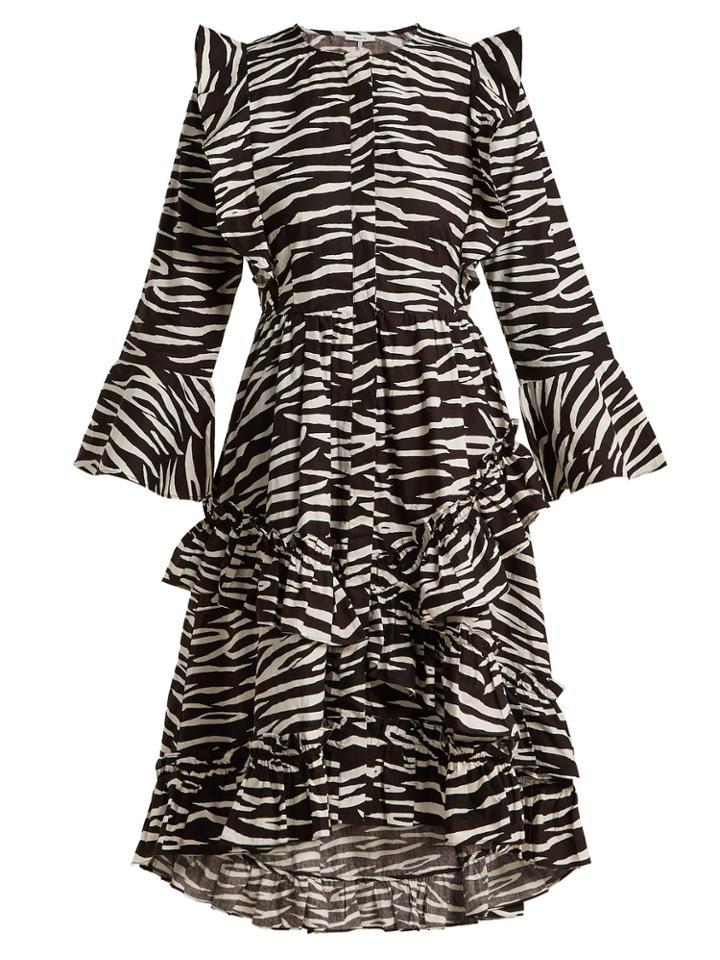Ganni Faulkner Zebra-print Cotton Midi Dress