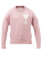 Ami - Ami De Caur-logo Organic Cotton-blend Sweater - Mens - Light Pink
