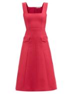 Emilia Wickstead - Petra Square-neck Double-cloqu Midi Dress - Womens - Dark Pink