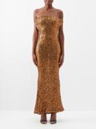 Vivienne Westwood - Liz Off-the-shoulder Sequinned-jersey Maxi Dress - Womens - Copper