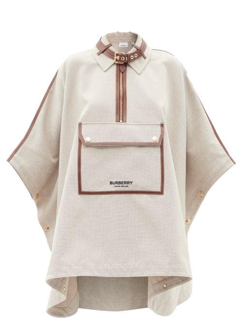 Ladies Accessories Burberry - Logo-embroidered Cotton-canvas Poncho - Womens - Beige