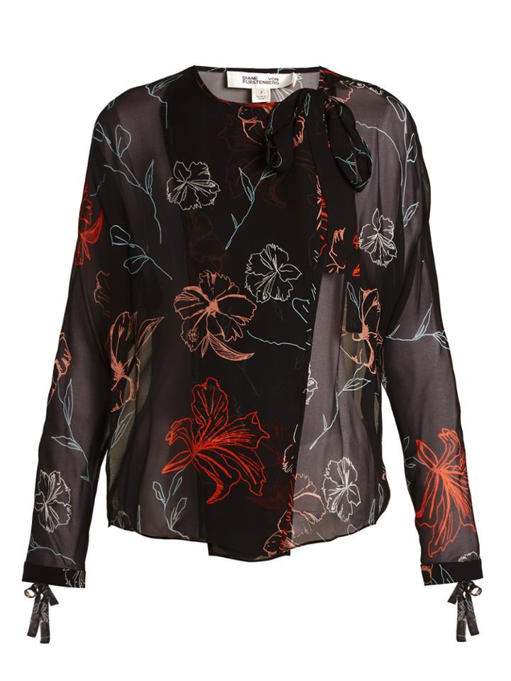 Diane Von Furstenberg Fenelon-print Neck-tie Silk Blouse