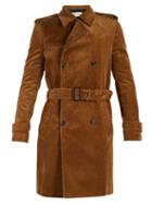 Matchesfashion.com Saint Laurent - Double Breasted Corduroy Trench Coat - Mens - Brown