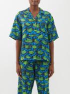 La Doublej - Cuban-collar Printed Silk-twill Shirt - Womens - Green Print