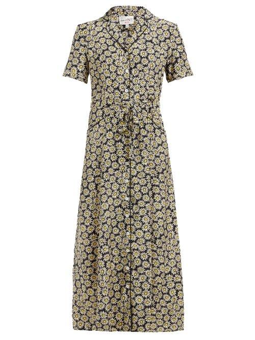 Matchesfashion.com Hvn - Maria Daisy Print Silk Midi Dress - Womens - Black Multi