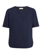De Bonne Facture Crew-neck Short-sleeve Linen-blend Top