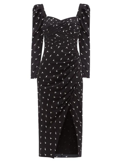 Self-portrait - Gathered Polka-dot Crepe Dress - Womens - Black White