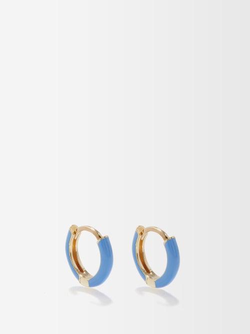 Fry Powers - Neon Enamel & 14kt Gold Huggie Earrings - Womens - Blue