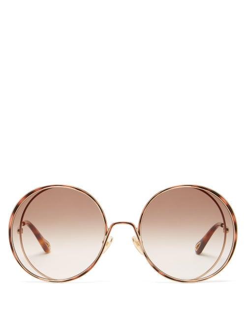 Matchesfashion.com Chlo - Hanah Oversized Round Metal Sunglasses - Womens - Gold