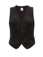 Matchesfashion.com Zanini - Leaf-jacquard Linen-blend Waistcoat - Womens - Black