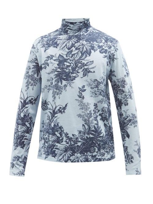 Erdem - Archie Floral-print Cotton-jersey Shirt - Mens - Blue