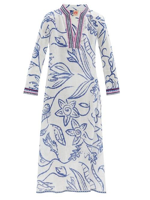 Matchesfashion.com Le Sirenuse, Positano - Giada Paisley-print Cotton-crepe Maxi Kaftan - Womens - Blue Print