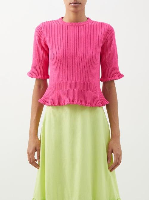 Molly Goddard - Evaanne Ribbed-knit Cotton Top - Womens - Pink