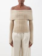 Jacquemus - Duci Off-the-shoulder Ribbed Chenille Sweater - Womens - Dark Beige