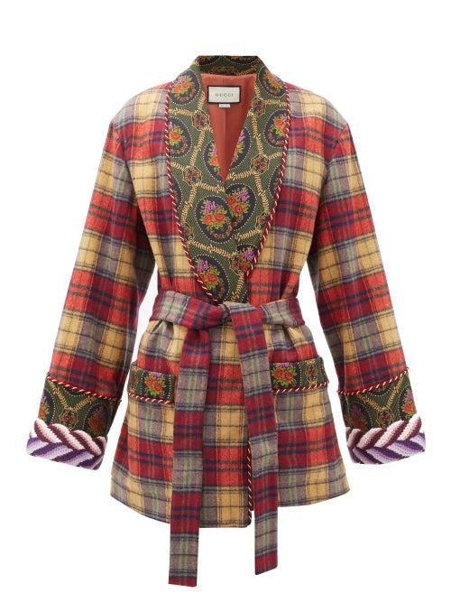 Matchesfashion.com Gucci - Shawl-lapel Checked Wool-blend Wrap Jacket - Womens - Beige Multi
