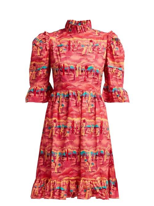 Matchesfashion.com Batsheva - Desert Print Cotton Dress - Womens - Pink Multi
