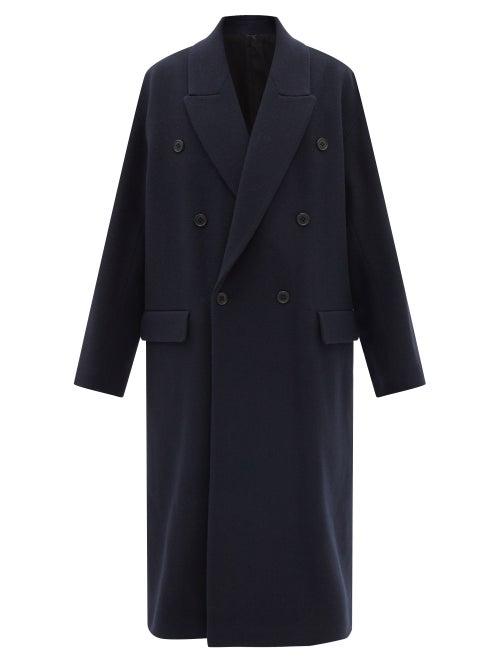 Raey - Double-breasted Dropped-shoulder Wool Overcoat - Womens - Dark Navy