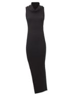 Matchesfashion.com Rick Owens - Cowl-neck Side-slit Wool-jersey Dress - Womens - Black