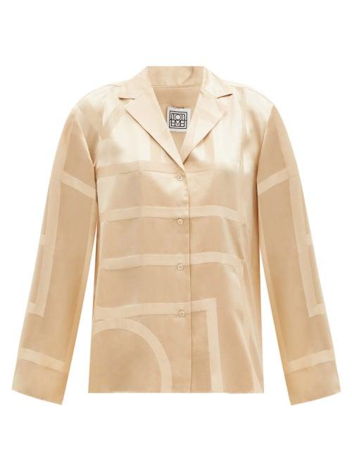 Matchesfashion.com Totme - Monogram-print Silk-twill Pyjama Top - Womens - Beige