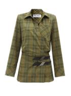 The Attico - Logo-plaque Tartan Shirt Dress - Womens - Khaki