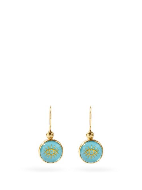 Matchesfashion.com Katerina Makriyianni - Evil Eye Turquoise & Gold-plated Earrings - Womens - Blue