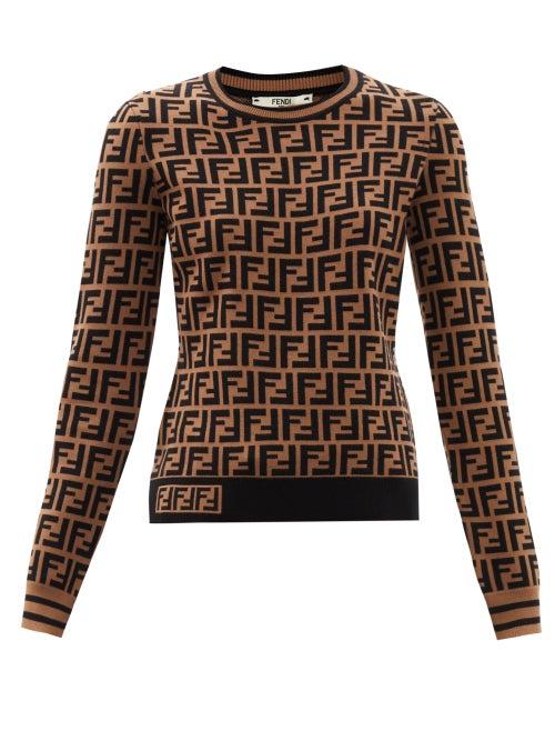 Ladies Rtw Fendi - Ff-logo Jacquard Sweater - Womens - Brown
