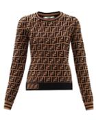Ladies Rtw Fendi - Ff-logo Jacquard Sweater - Womens - Brown