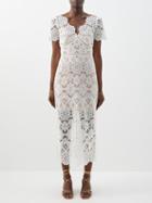 Self-portrait - Plunge-neck Guipure-lace Midi Dress - Womens - Ivory