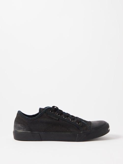 Balenciaga - Paris Distressed Canvas Trainers - Mens - Black
