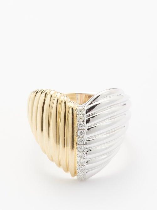 Yvonne Leon - Heart Diamond & 9kt Gold Ring - Womens - Gold Multi