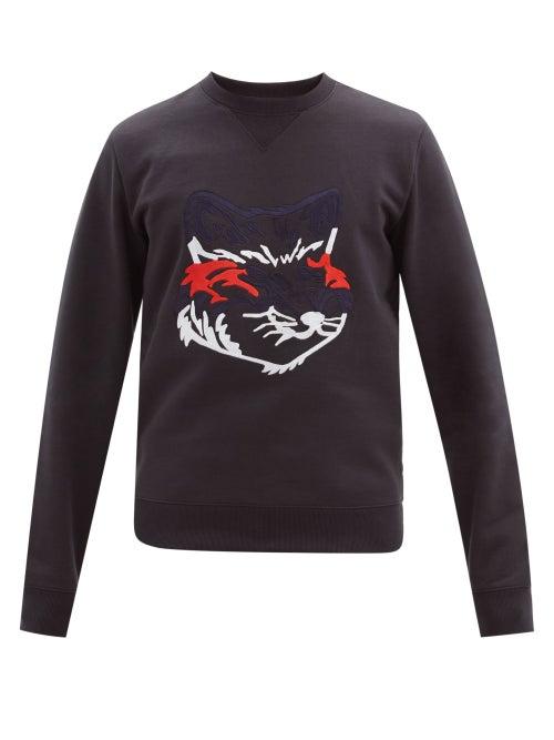 Matchesfashion.com Maison Kitsun - Big Fox-embroidered Cotton-jersey Sweatshirt - Mens - Black