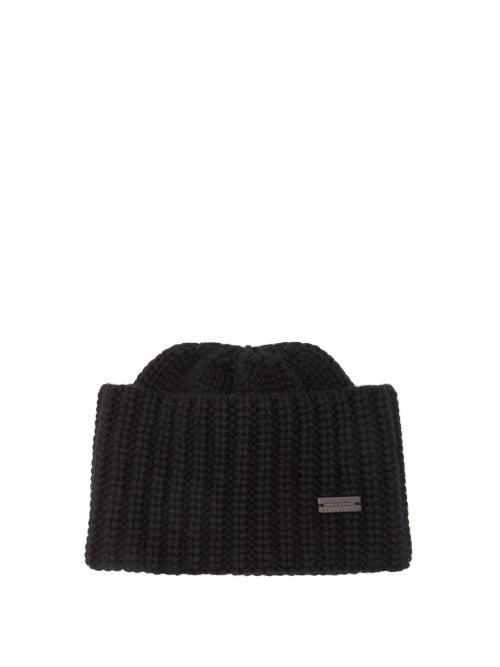 Saint Laurent - Logo-plaque Ribbed-knit Cashmere Beanie Hat - Womens - Black