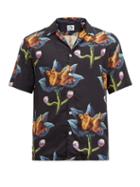 Matchesfashion.com Endless Joy - Figures & Flower-print Cuban-collar Twill Shirt - Mens - Black
