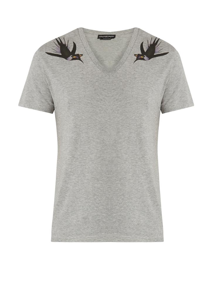 Alexander Mcqueen Swallow-print Cotton-jersey T-shirt