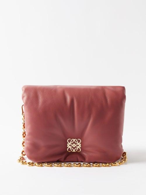 Loewe - Goya Puffer Leather Shoulder Bag - Womens - Pink