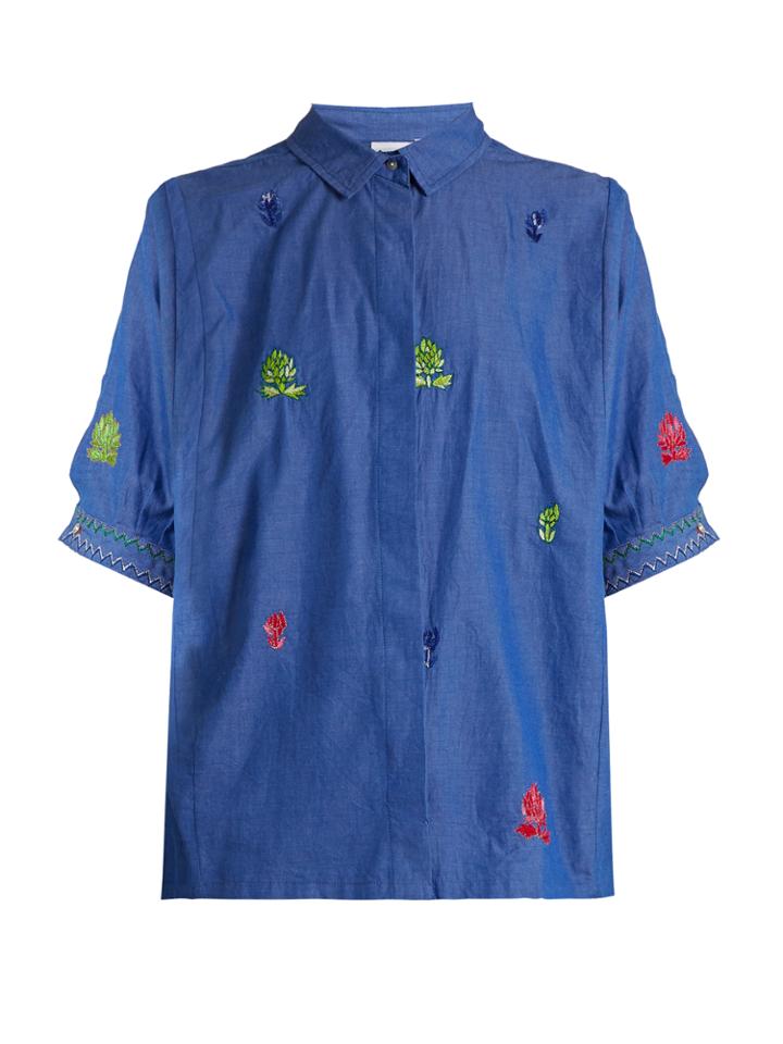 Thierry Colson Ios Leaf-embroidered Cotton Shirt