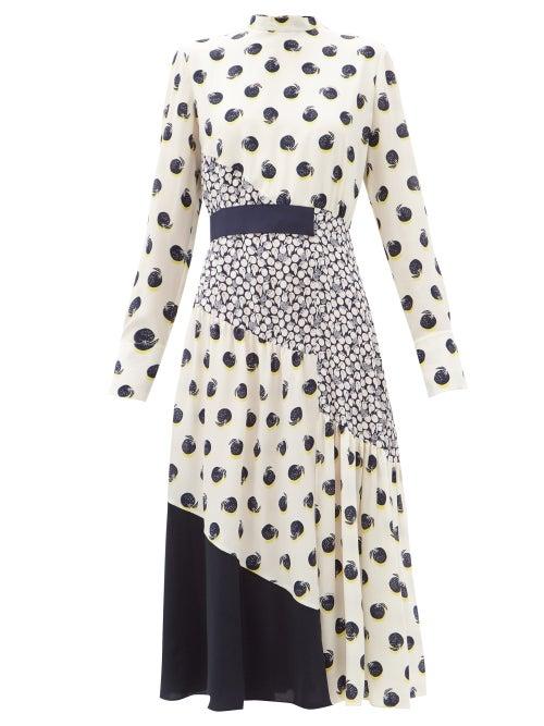 Matchesfashion.com Stella Mccartney - Amora Tangerine-print Silk Dress - Womens - Navy Multi
