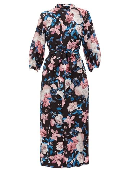 Matchesfashion.com Erdem - Finnetta Dusk Bouquet-print Silk-crepe Dress - Womens - Black Pink