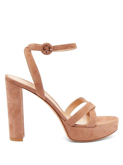 Matchesfashion.com Gianvito Rossi - Poppy 85 Suede Platform Sandals - Womens - Nude