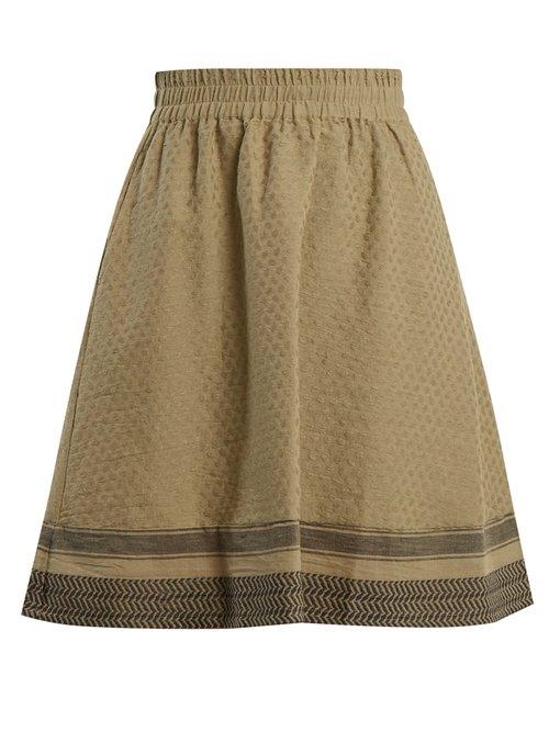 Matchesfashion.com Cecilie Copenhagen - Villablack Scarf Jacquard A Line Cotton Skirt - Womens - Khaki