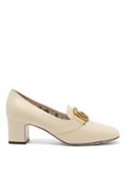 Matchesfashion.com Gucci - Gg Marmont Leather Block Heel Loafers - Womens - White