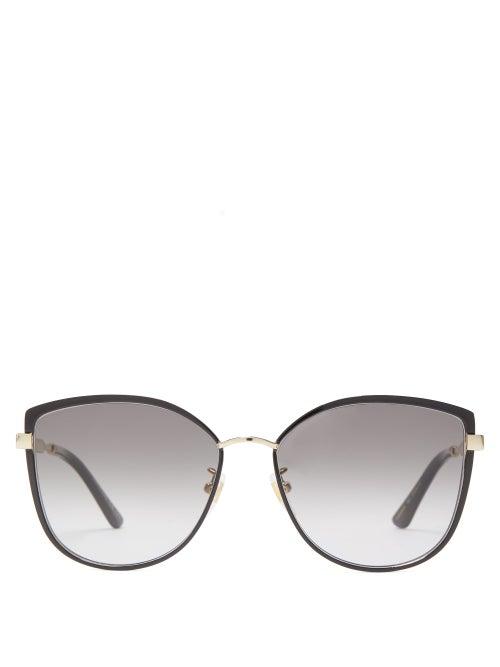 Matchesfashion.com Gucci - Web Stripe Oversized Cat Eye Metal Sunglasses - Womens - Grey